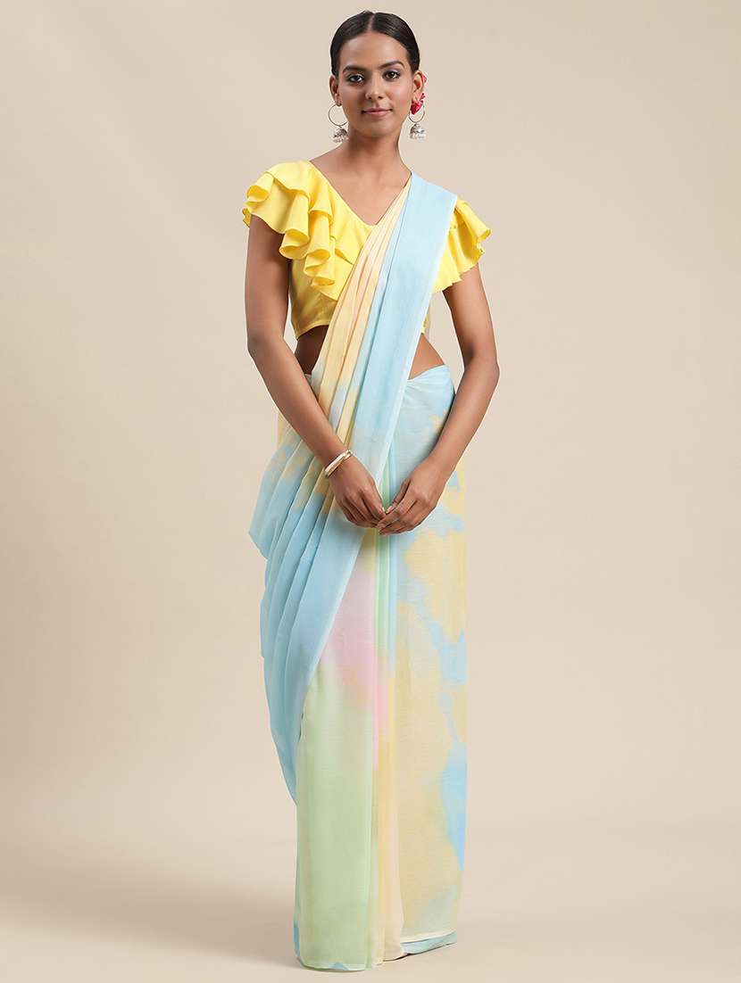multi colored tie & dye saree with blouse
