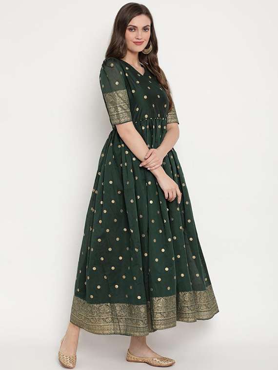 green chanderi flared kurta - 18463673 -  Standard Image - 1