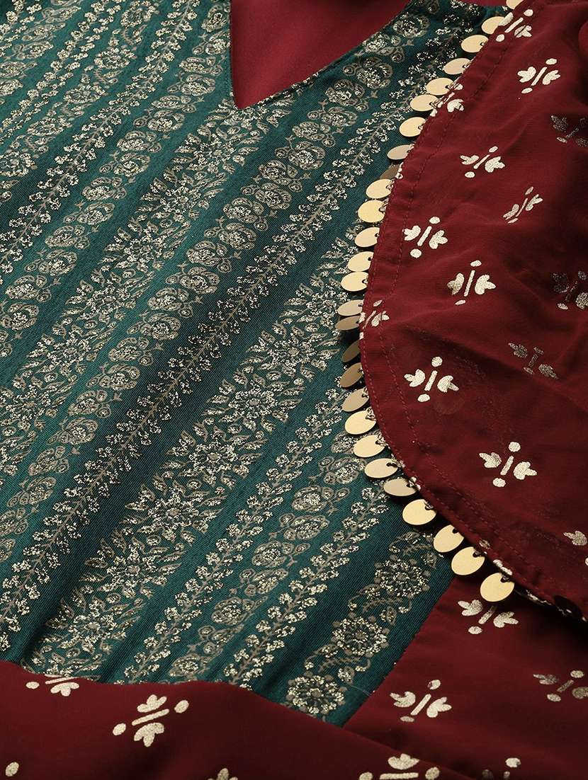 maroon foil print a-line kurta - 18463696 -  Standard Image - 1