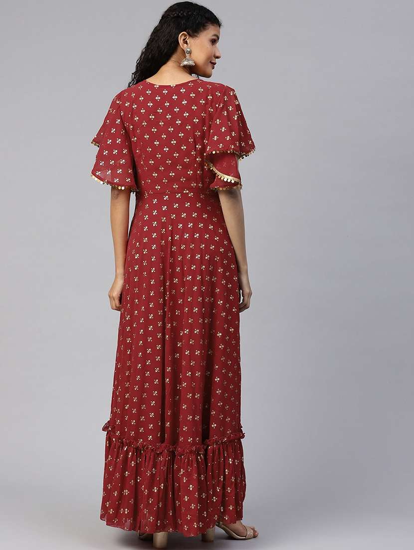 maroon foil print a-line kurta - 18463696 -  Standard Image - 4