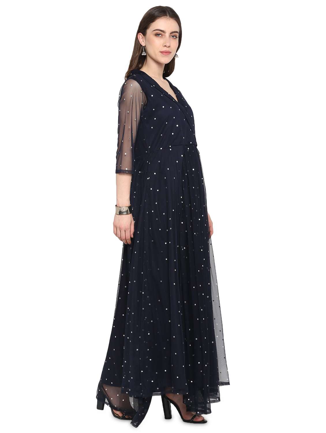polka dot net a-line kurta - 18463734 -  Standard Image - 1