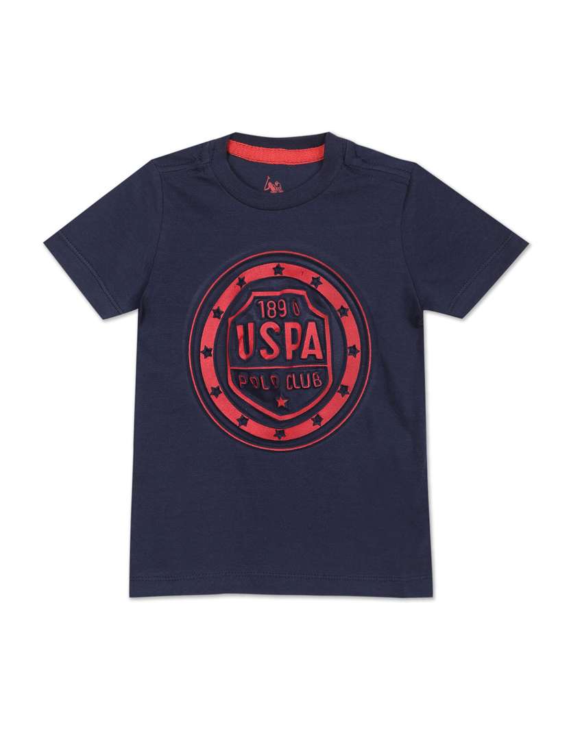 boys navy crew neck embossed logo t-shirt