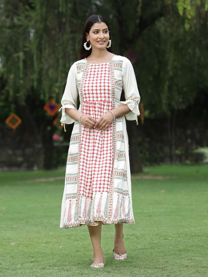 printed flared ethnic dress