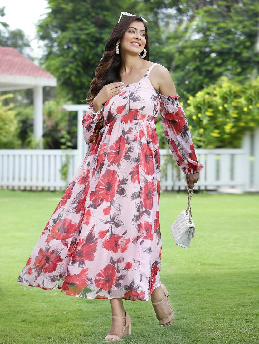 women floral print cold shoulder fit& flare dress - 18465710 -  Zoom Image - 0