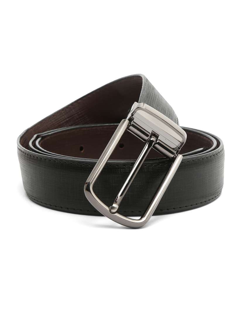stripe gunmetal leather belt