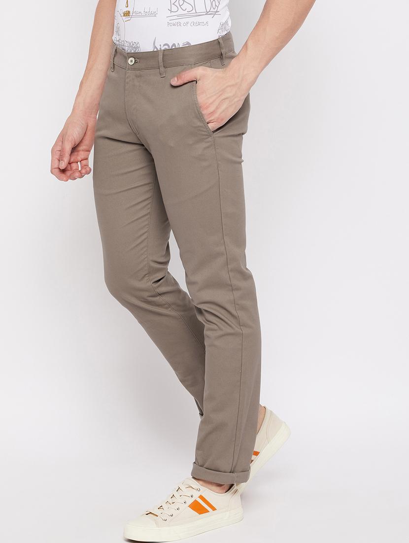 taupe solid chinos casual trouser - 18465889 - Standard Image - 1