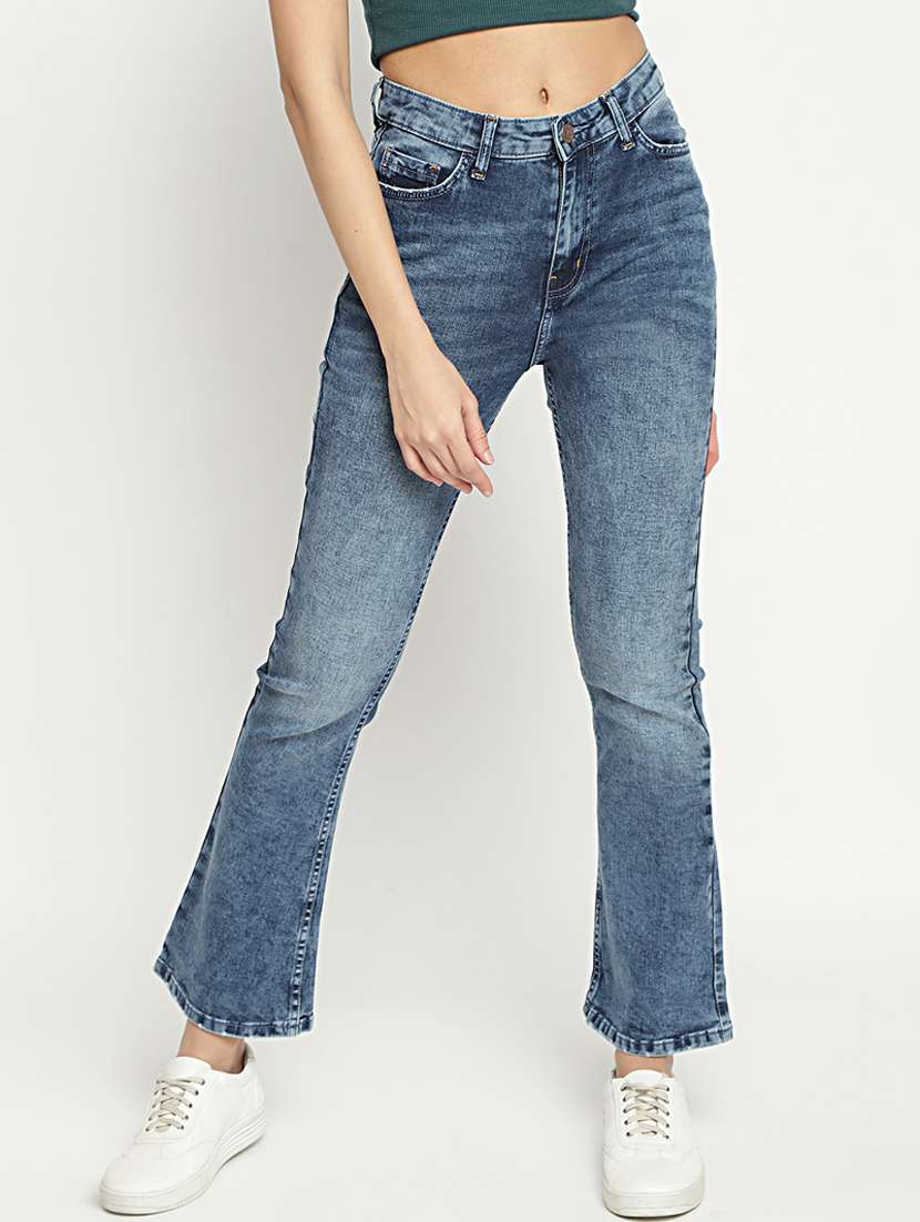 high rise stone washed denim jeans 