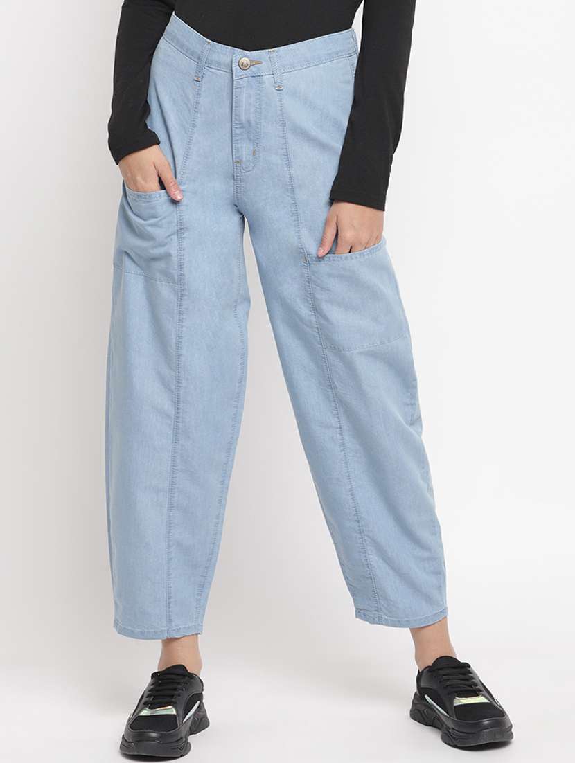high rise stone washed denim jeans 