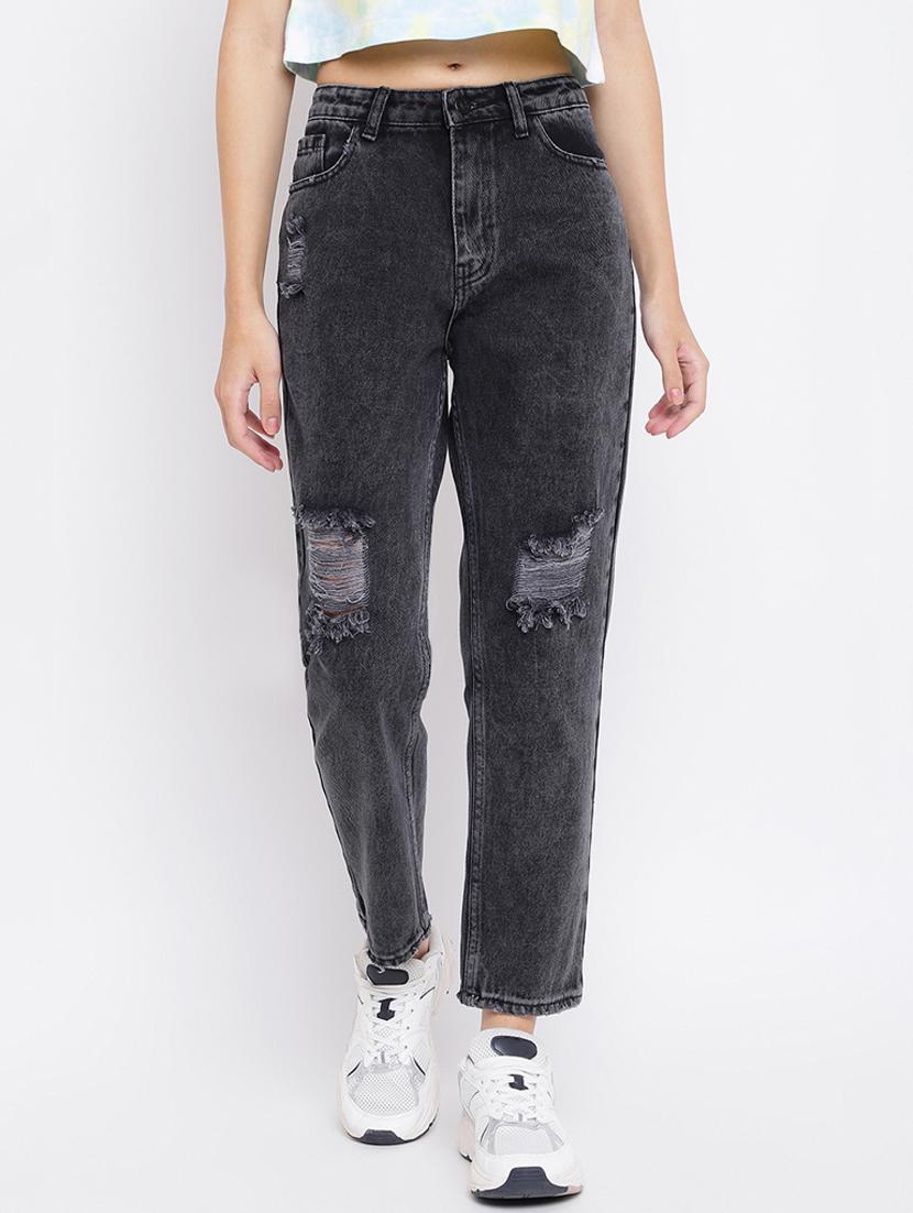 high rise stone washed denim jeans 