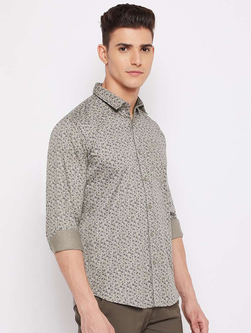 taupe printed casual shirt - 18466036 -  Standard Image - 1