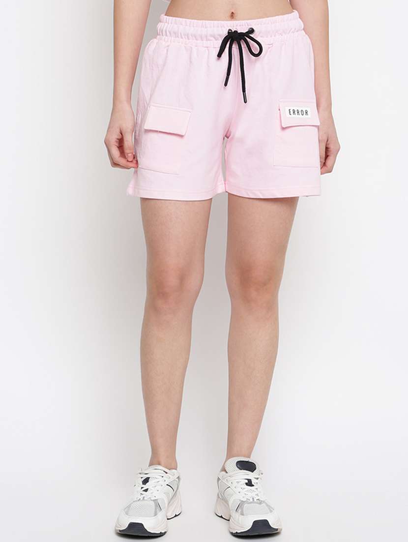 drawstring waist solid shorts 