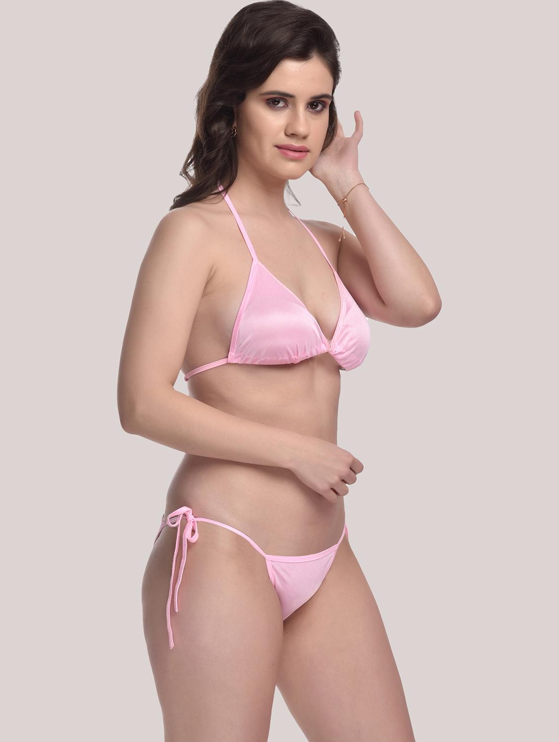 tie front solid robe with bra & panty set - 18466681 - Standard Image - 4