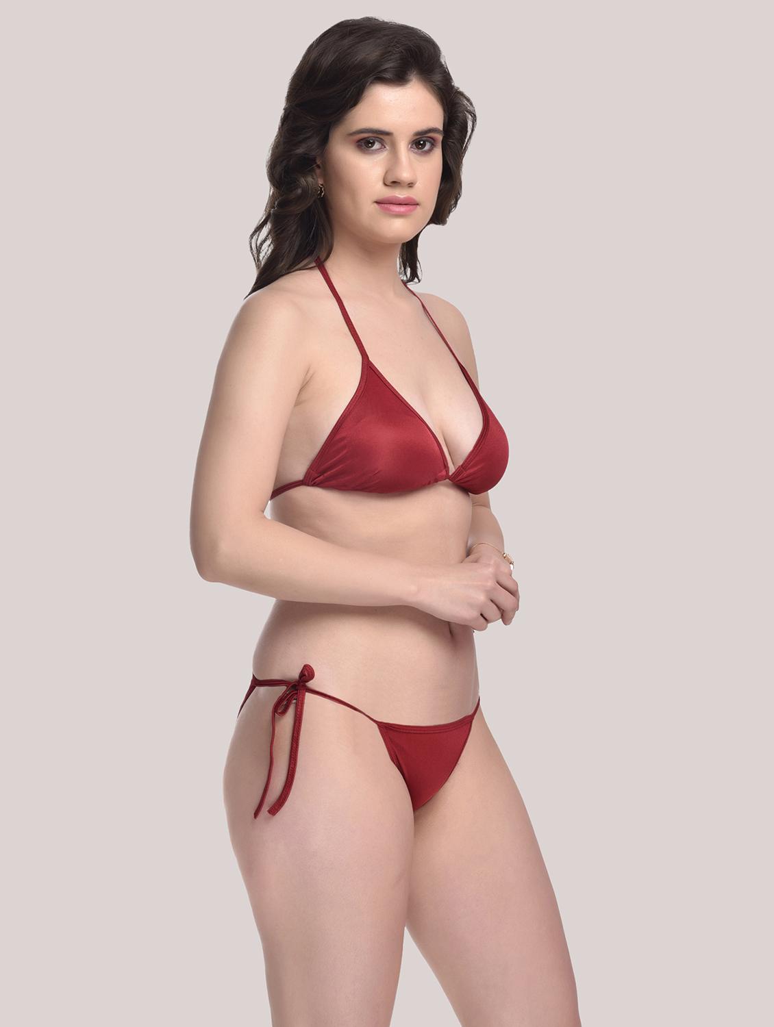 tie front solid robe with bra & panty set - 18466683 - Standard Image - 4