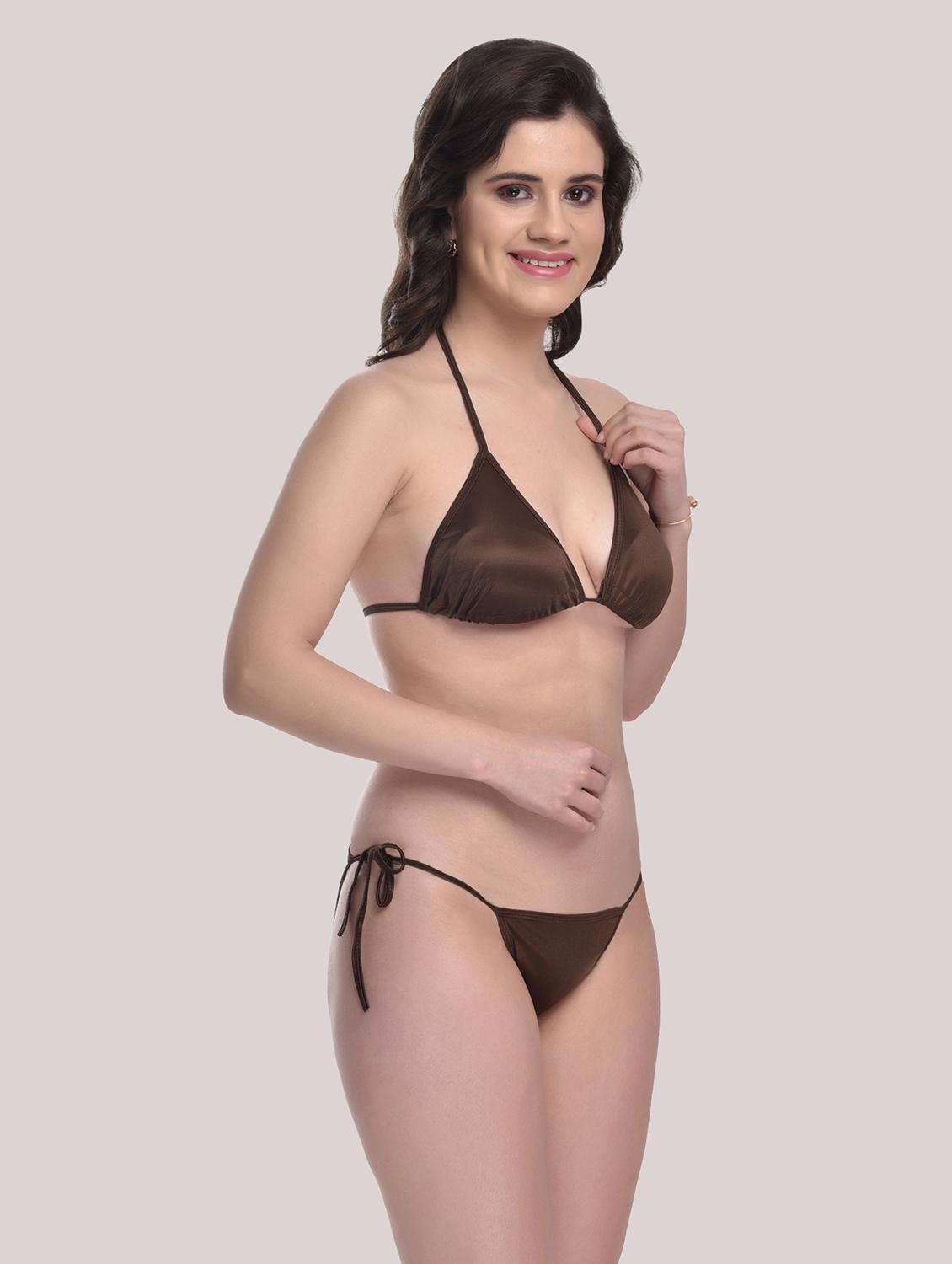 tie front solid robe with bra & panty set - 18466686 - Standard Image - 4