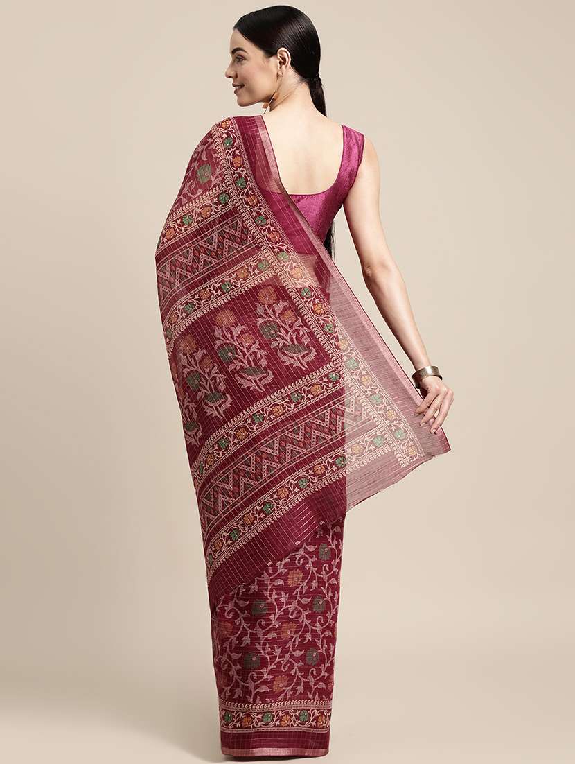 women's floral burgundy colored saree - 18466894 -  Standard Image - 1