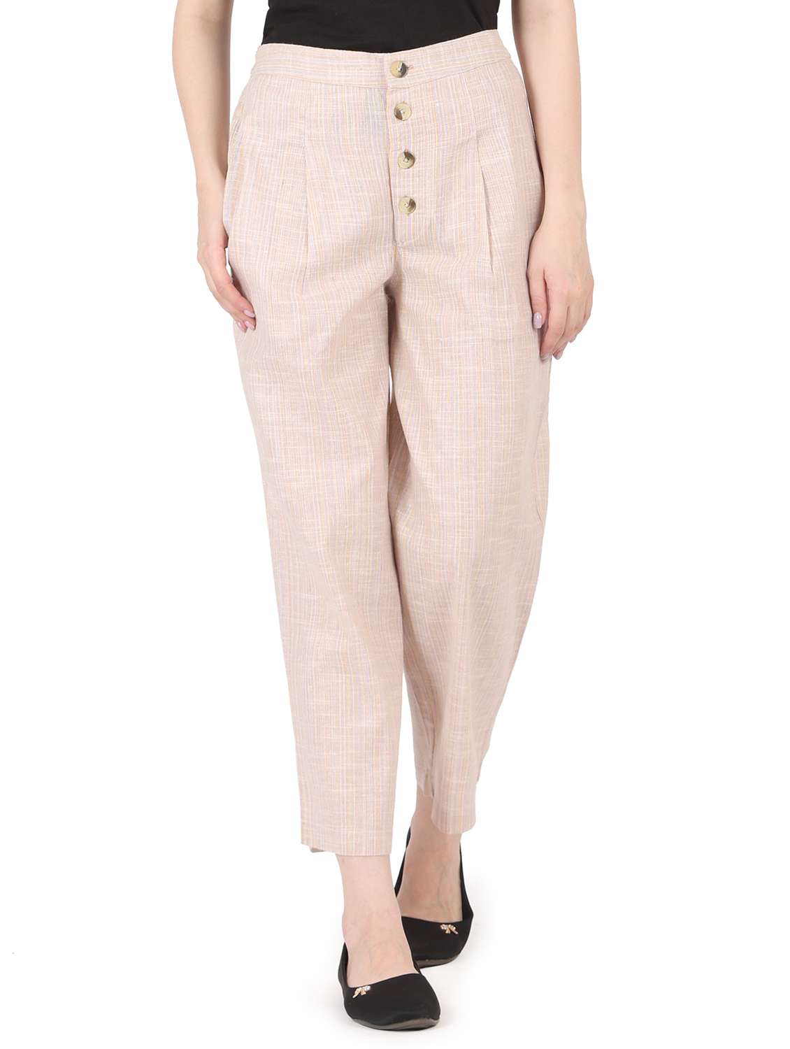 mid rise self design pleated trouser 