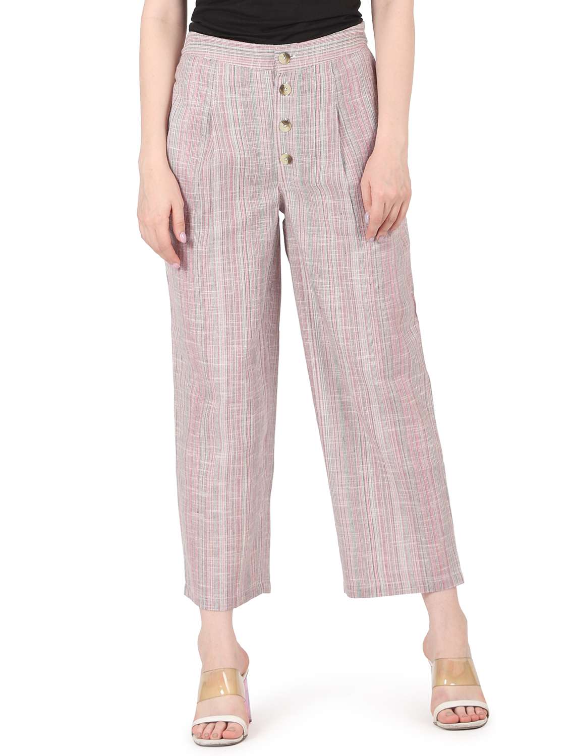 mid rise self design pleated trouser  - 18467230 -  Zoom Image - 0