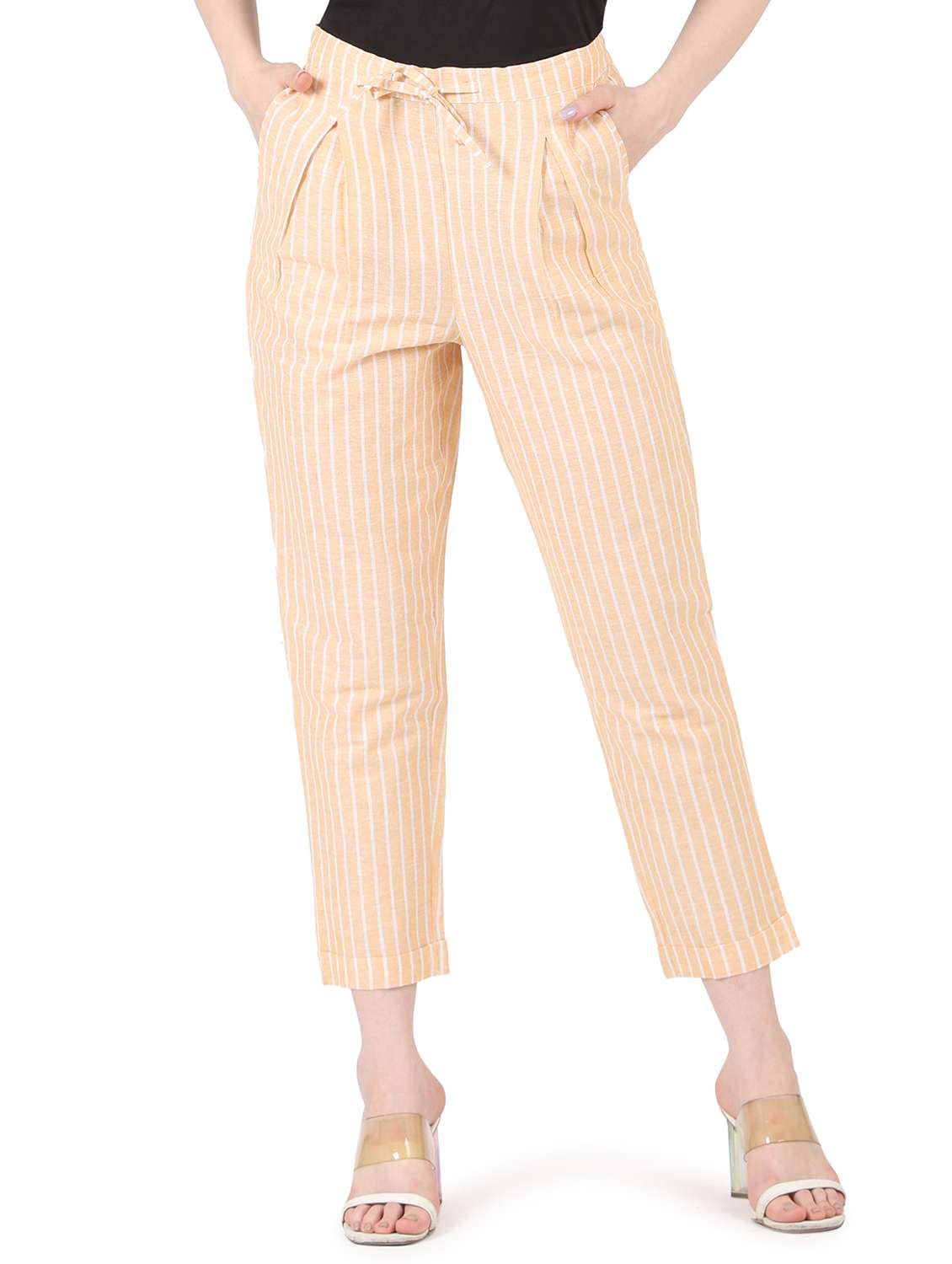 mid rise striped pleated trouser 
