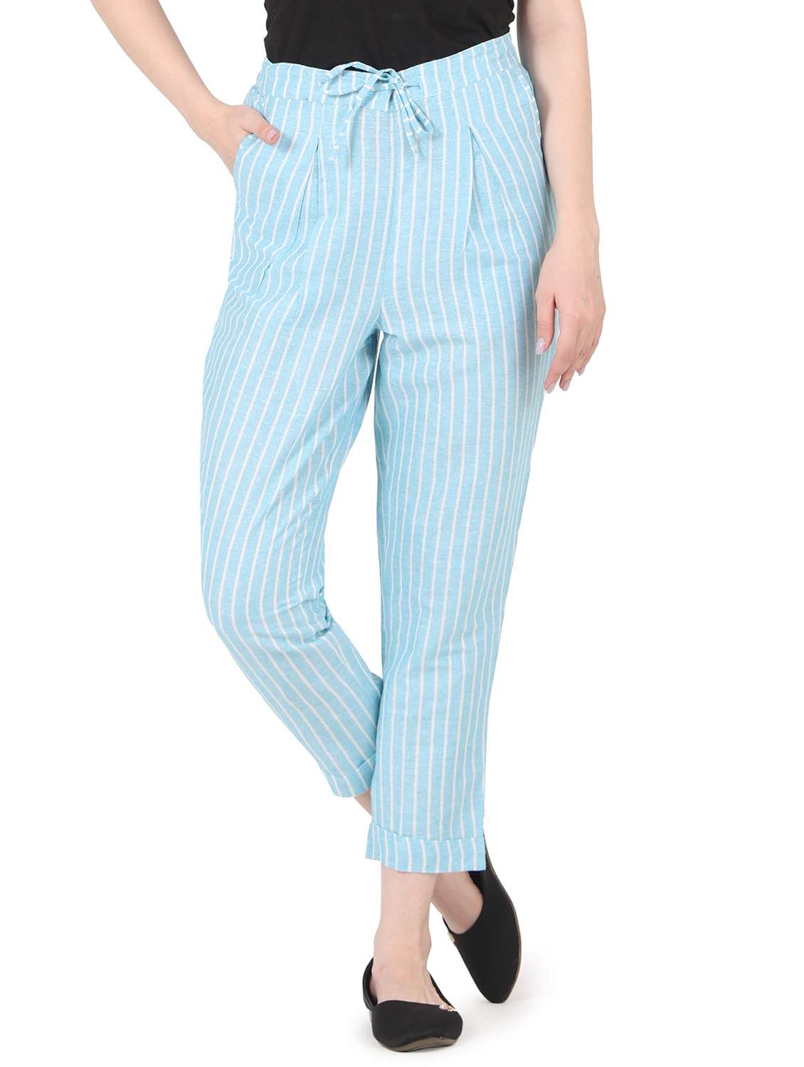 mid rise striped pleated trouser 