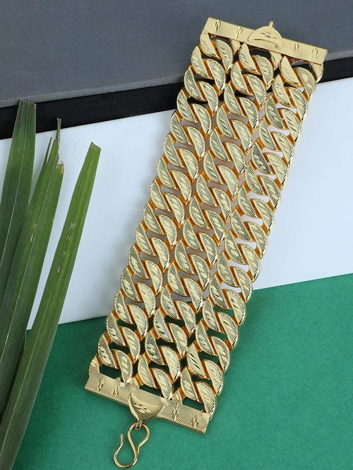 gold plated 3 line styles bracelet for men - 18467255 - Standard Image - 0