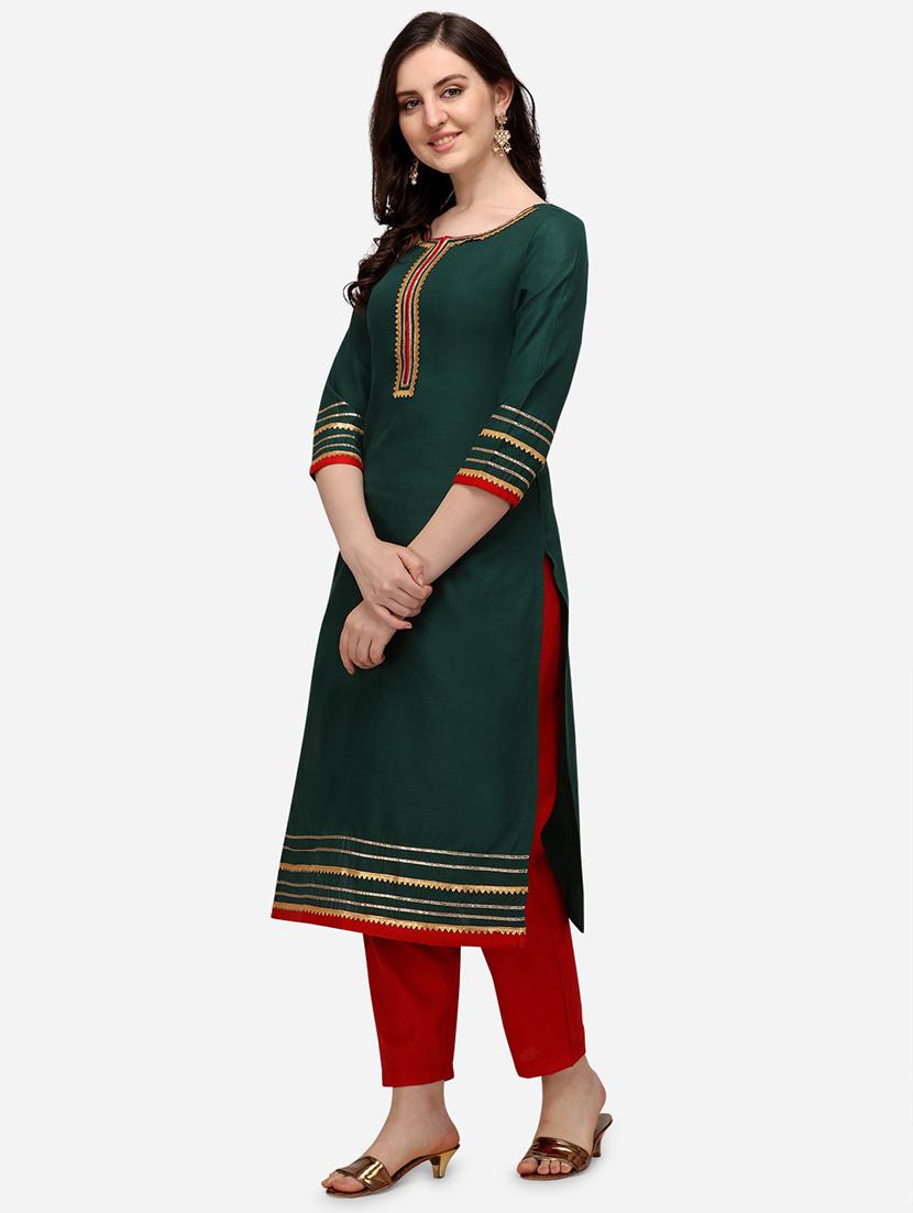 green gotta patti kurta palazzo set - 18467328 - Standard Image - 1