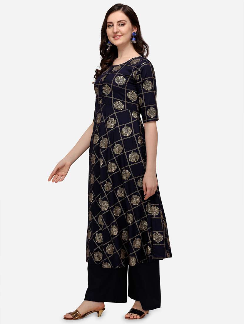 navy blue kurta palazzo set - 18467337 -  Standard Image - 1