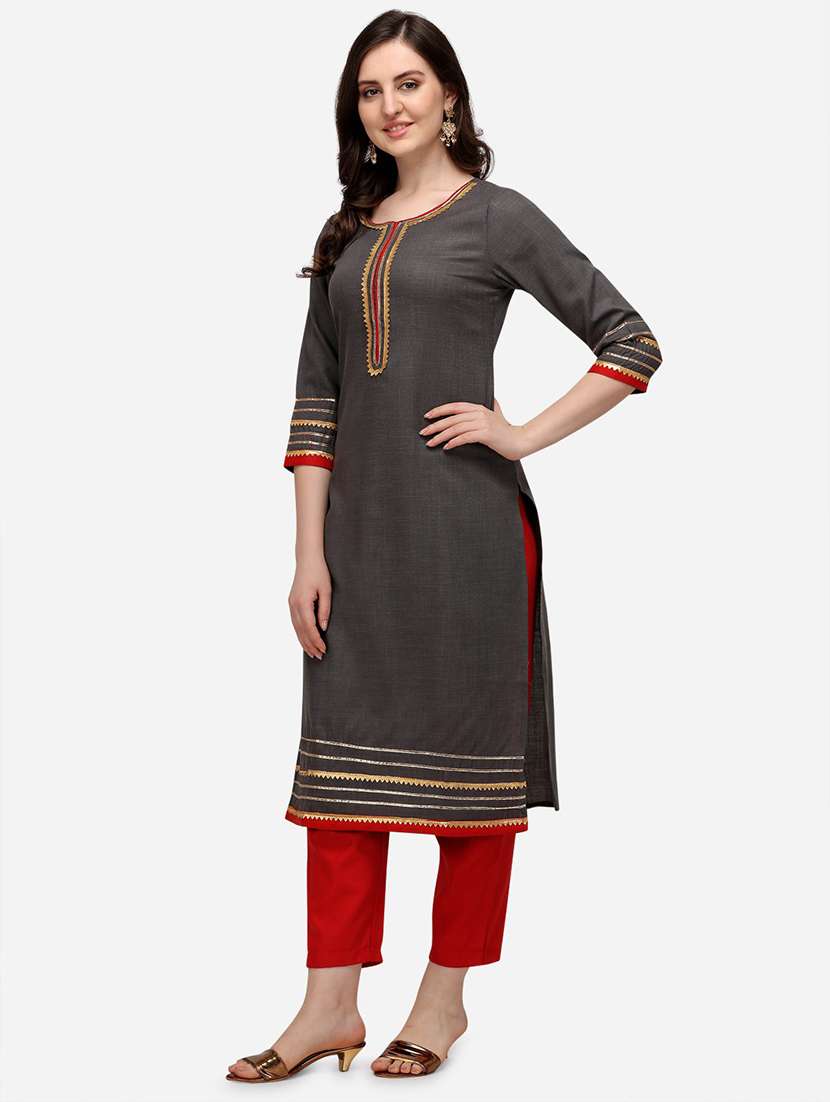 lace detailed kurta pant set - 18467477 - Standard Image - 1