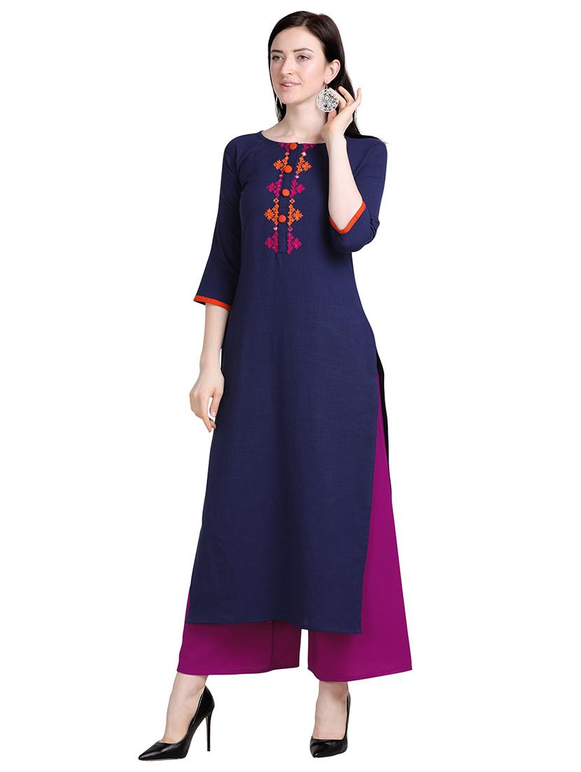 embroidered straight kurta - 18467541 -  Standard Image - 1