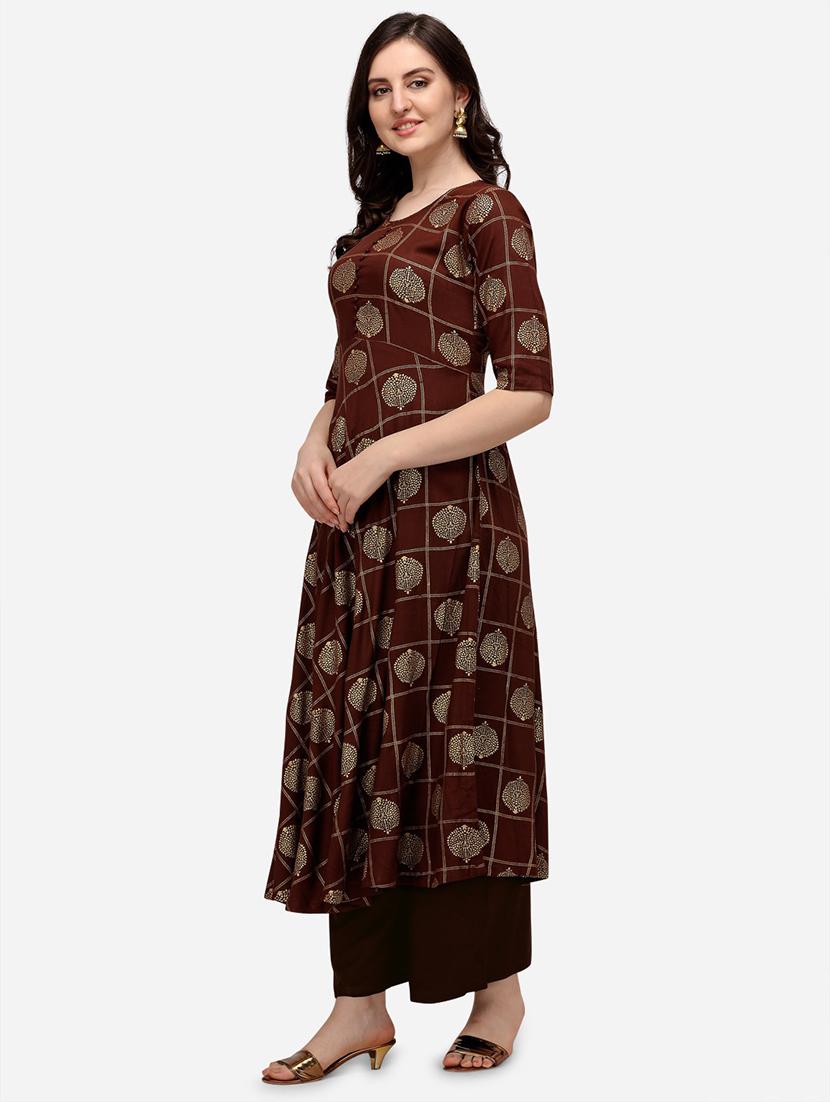 foil printed flared kurta - 18467592 -  Standard Image - 1