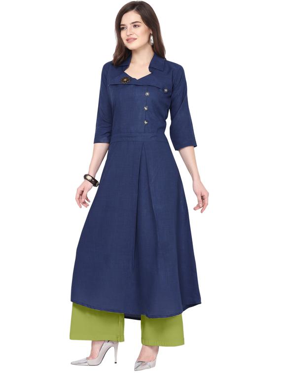 solid kurta palazzo set - 18467696 - Standard Image - 1