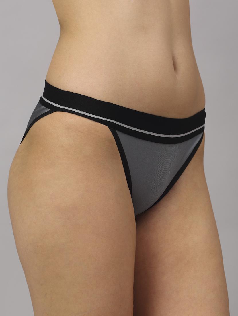 grey solid bikini panty - 18468113 - Standard Image - 1