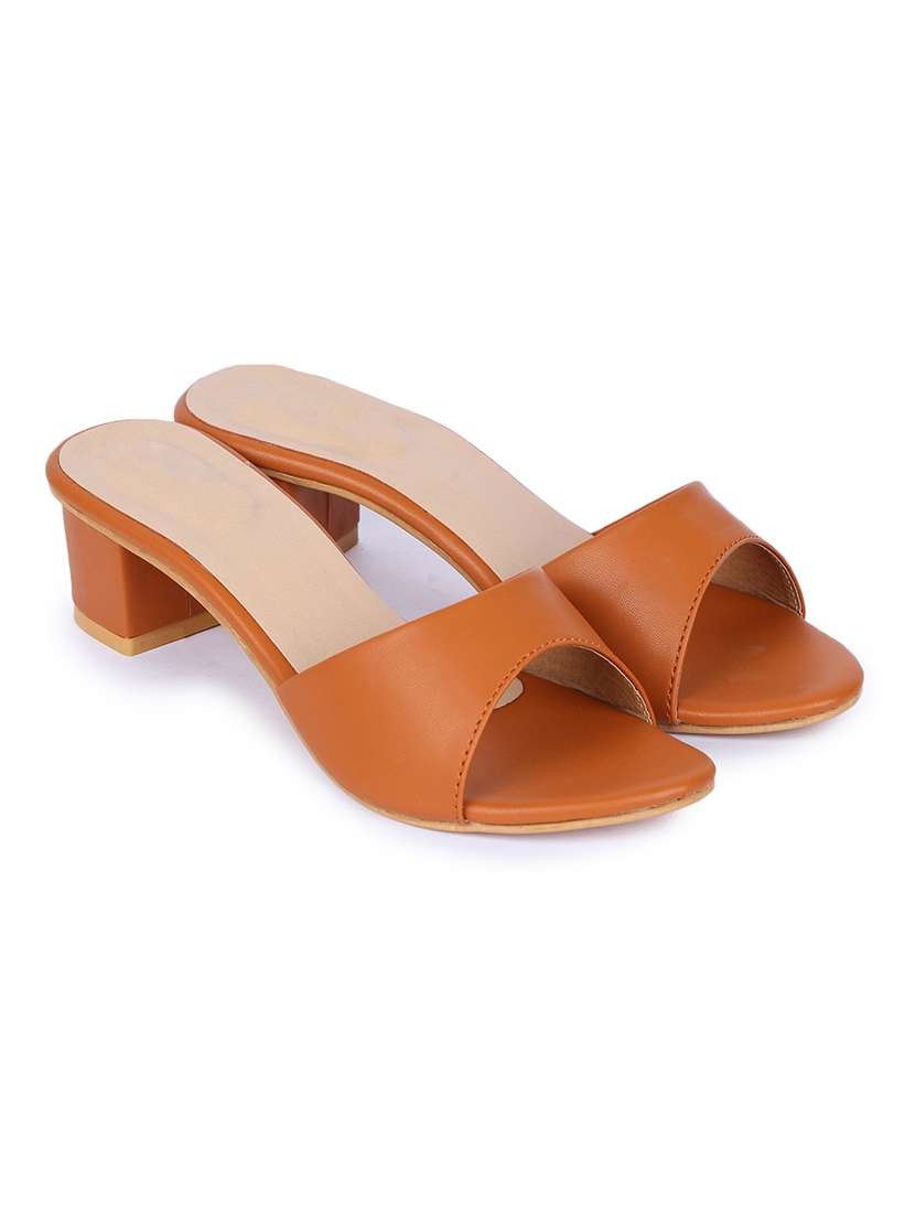 tan synthetic slip on sandals