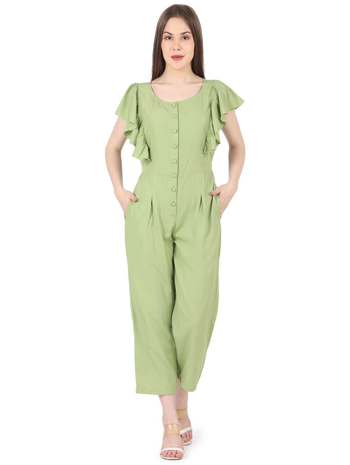 tie back solid full length jumpsuit