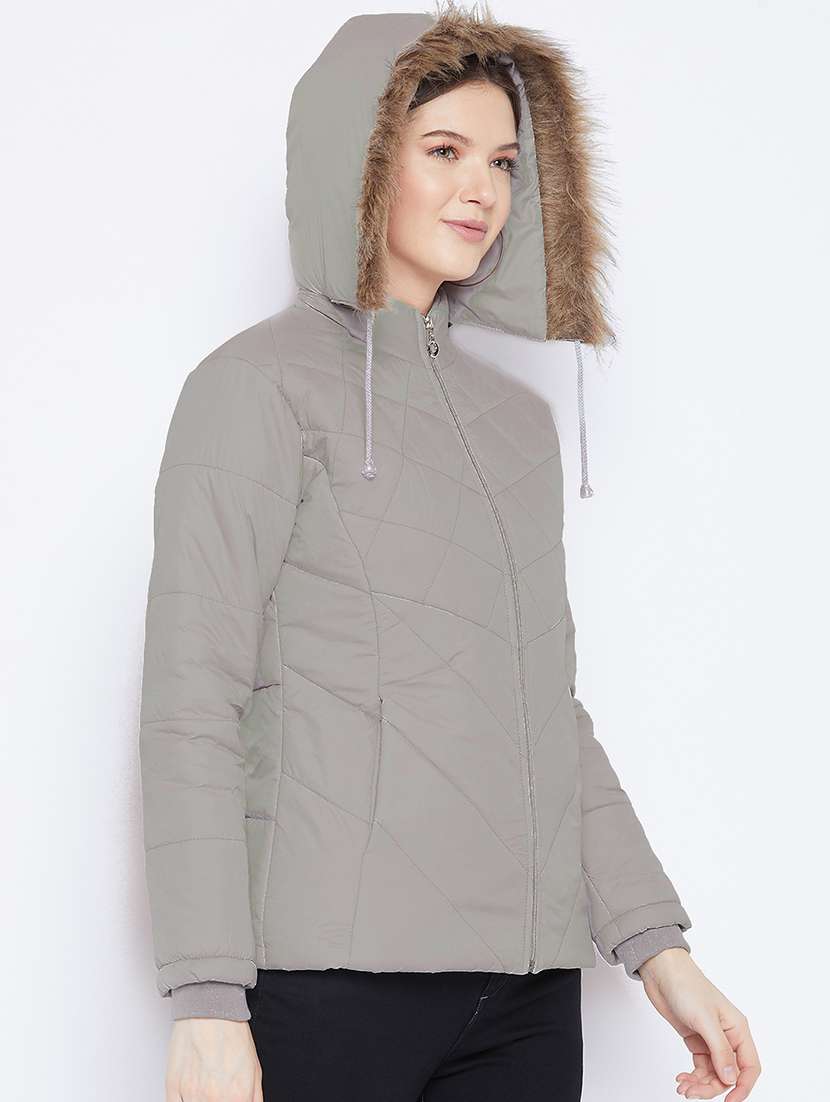 grey solid quilted jacket - 18468690 -  Standard Image - 1