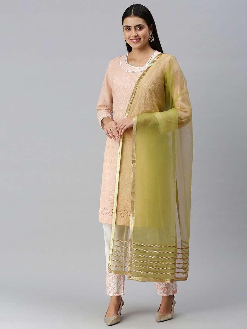 olive green gotta patti net dupatta