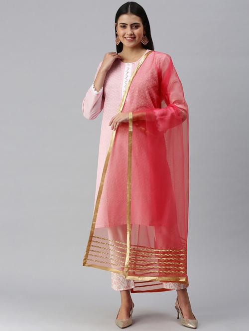 women pink gotta patti net dupatta - 18468977 -  Standard Image - 0