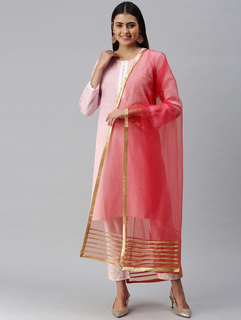 women pink gotta patti net dupatta - 18468977 -  Zoom Image - 0