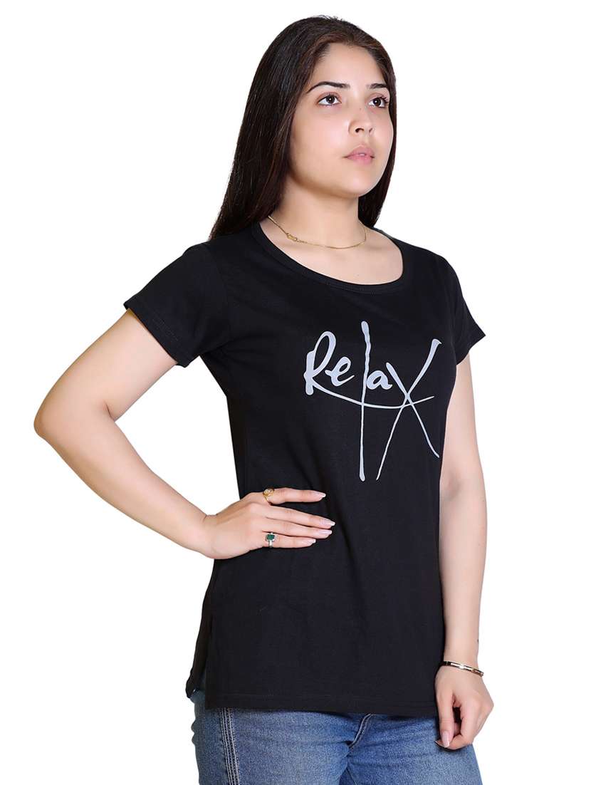 women's chest print round neck t-shirt - 18469008 -  Standard Image - 1