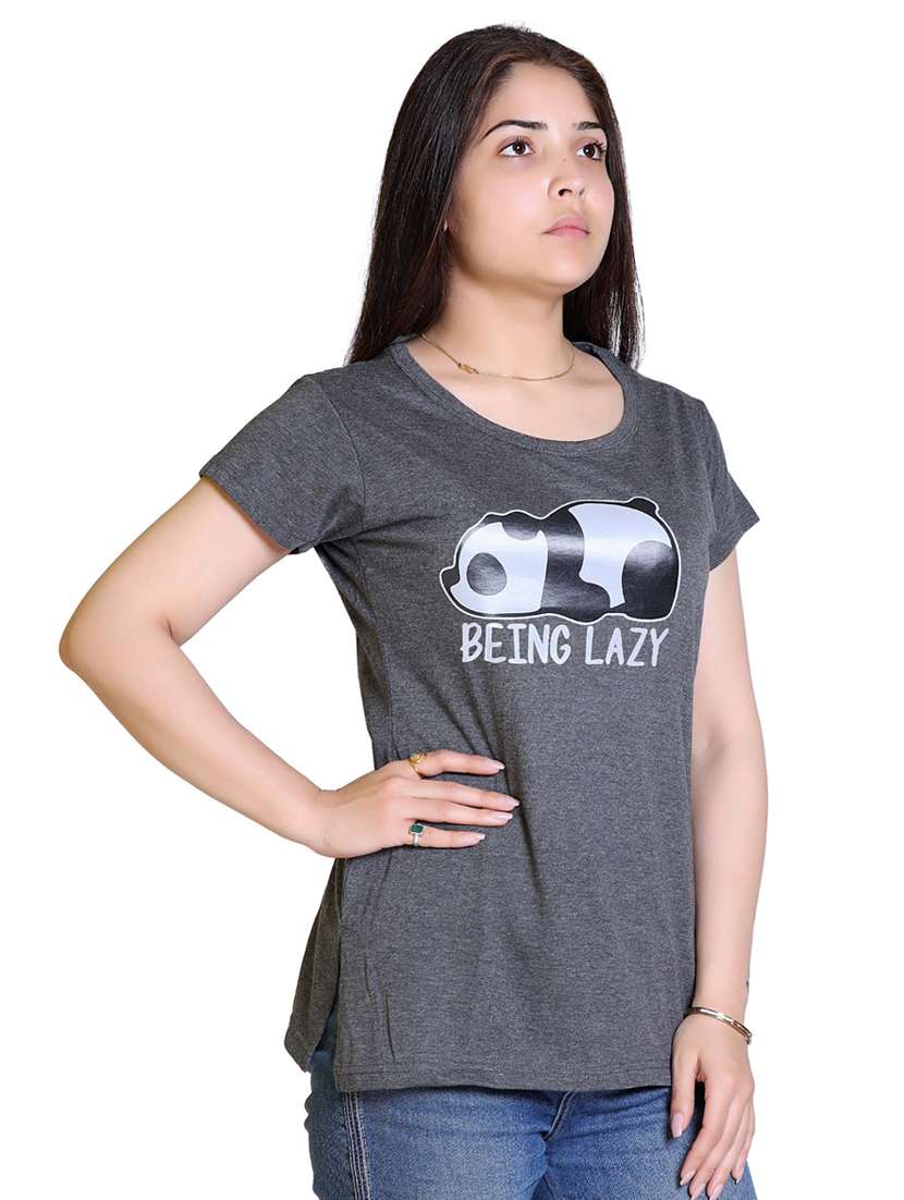 women's chest print round neck t-shirt - 18469012 -  Standard Image - 1