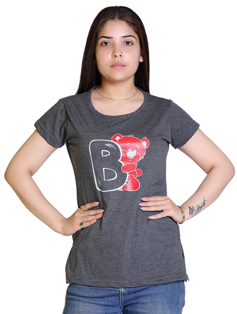 women's chest print round neck t-shirt - 18469018 -  Zoom Image - 0
