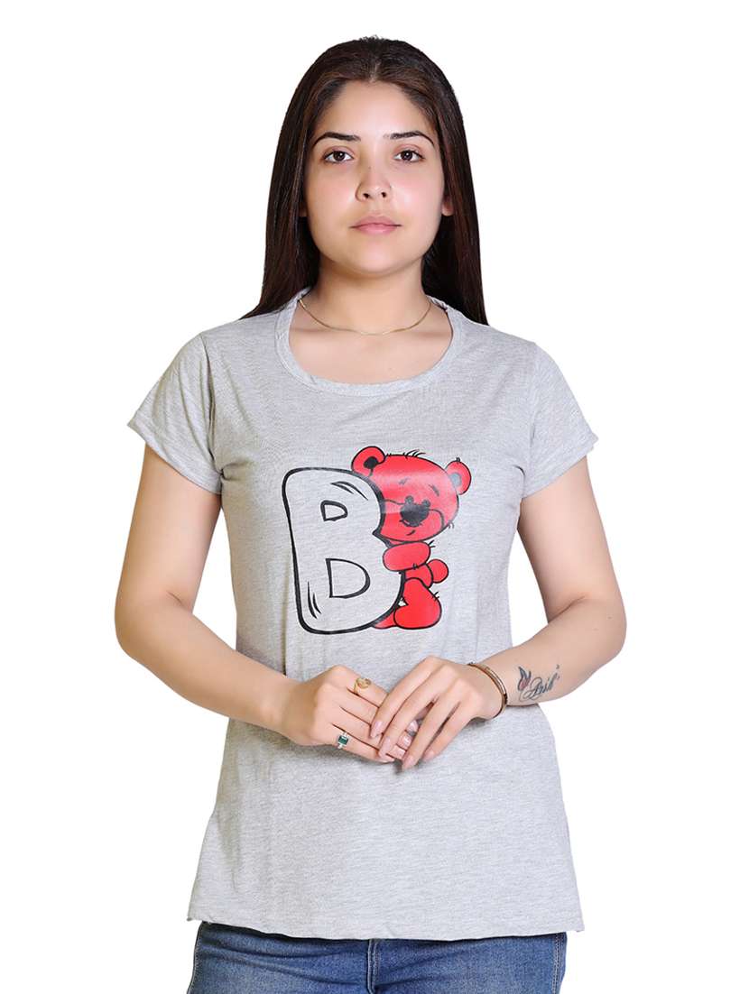 women's chest print round neck t-shirt