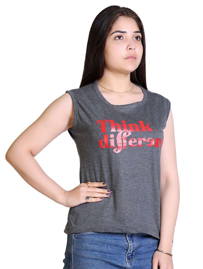 women's chest print round neck t-shirt - 18469034 -  Standard Image - 1