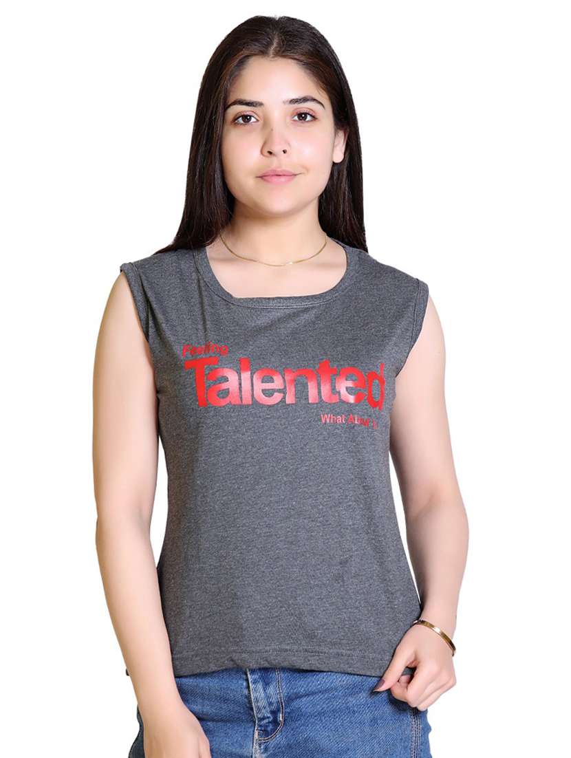 women's chest print round neck t-shirt