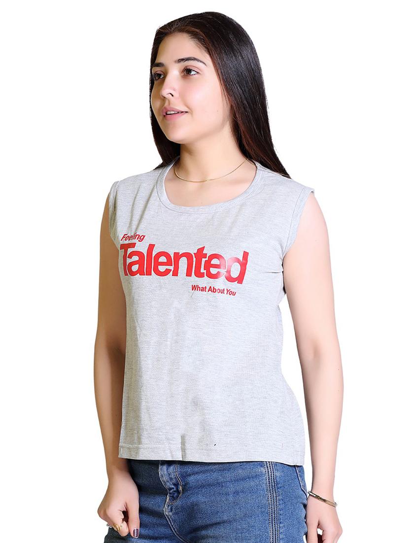 women's chest print round neck t-shirt - 18469042 - Standard Image - 1
