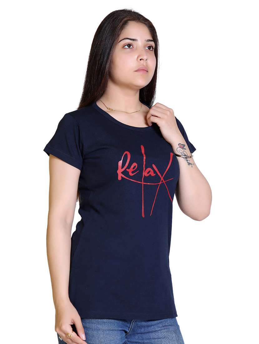 women's chest print round neck t-shirt - 18469056 -  Standard Image - 1