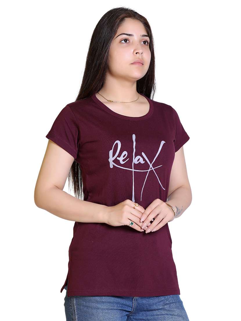 women's chest print round neck t-shirt - 18469057 -  Standard Image - 1