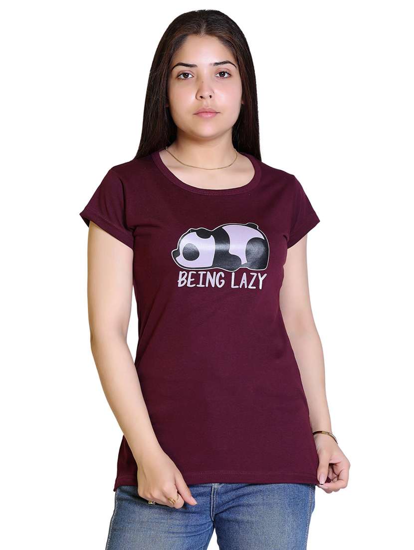 women's chest print round neck t-shirt