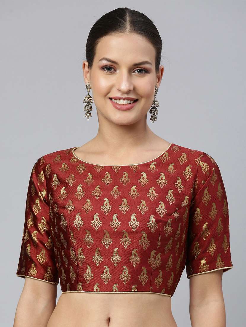 women maroon self design stitched blouse