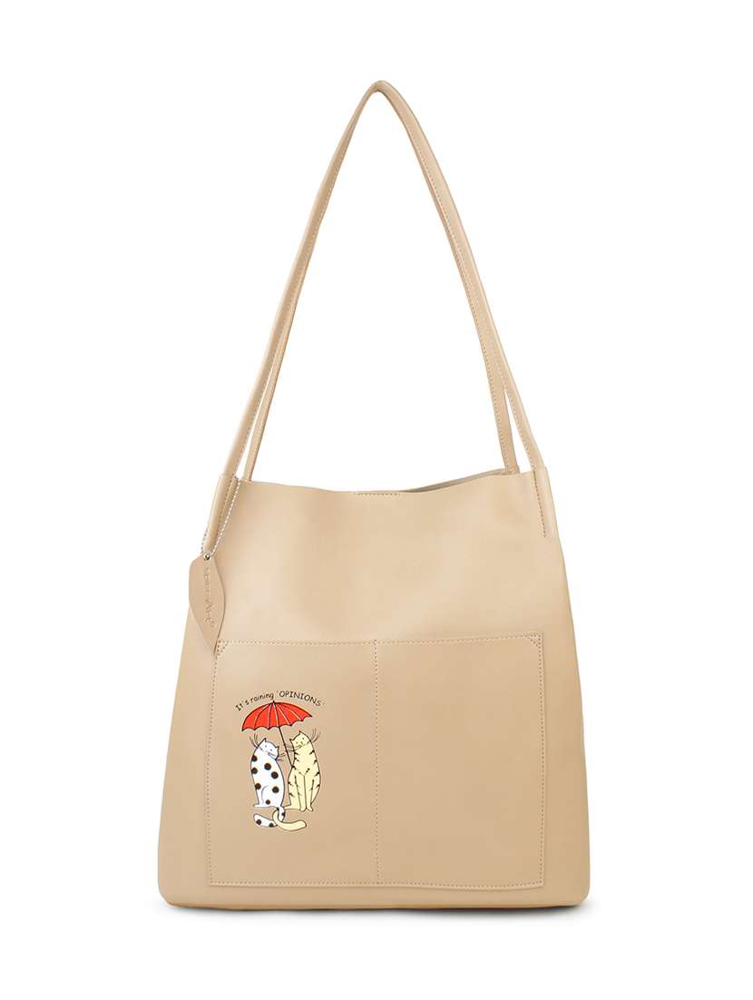 beige printed regular tote