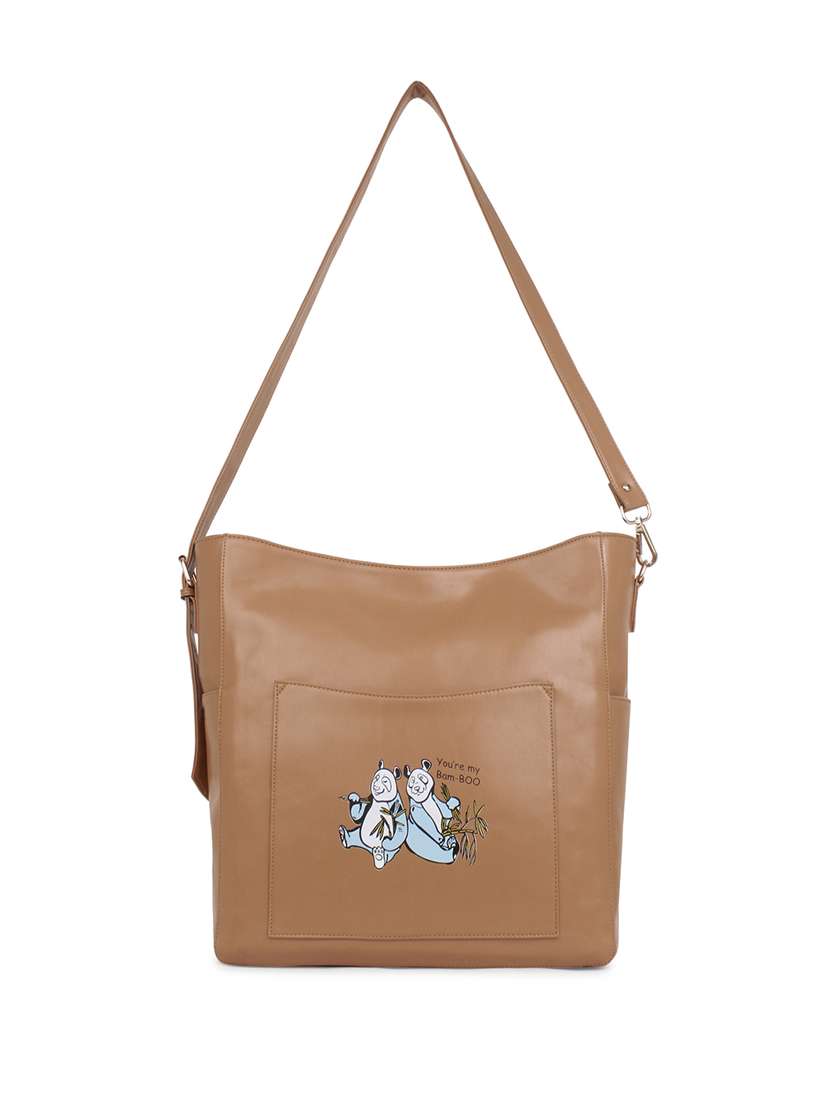 brown printed regular tote